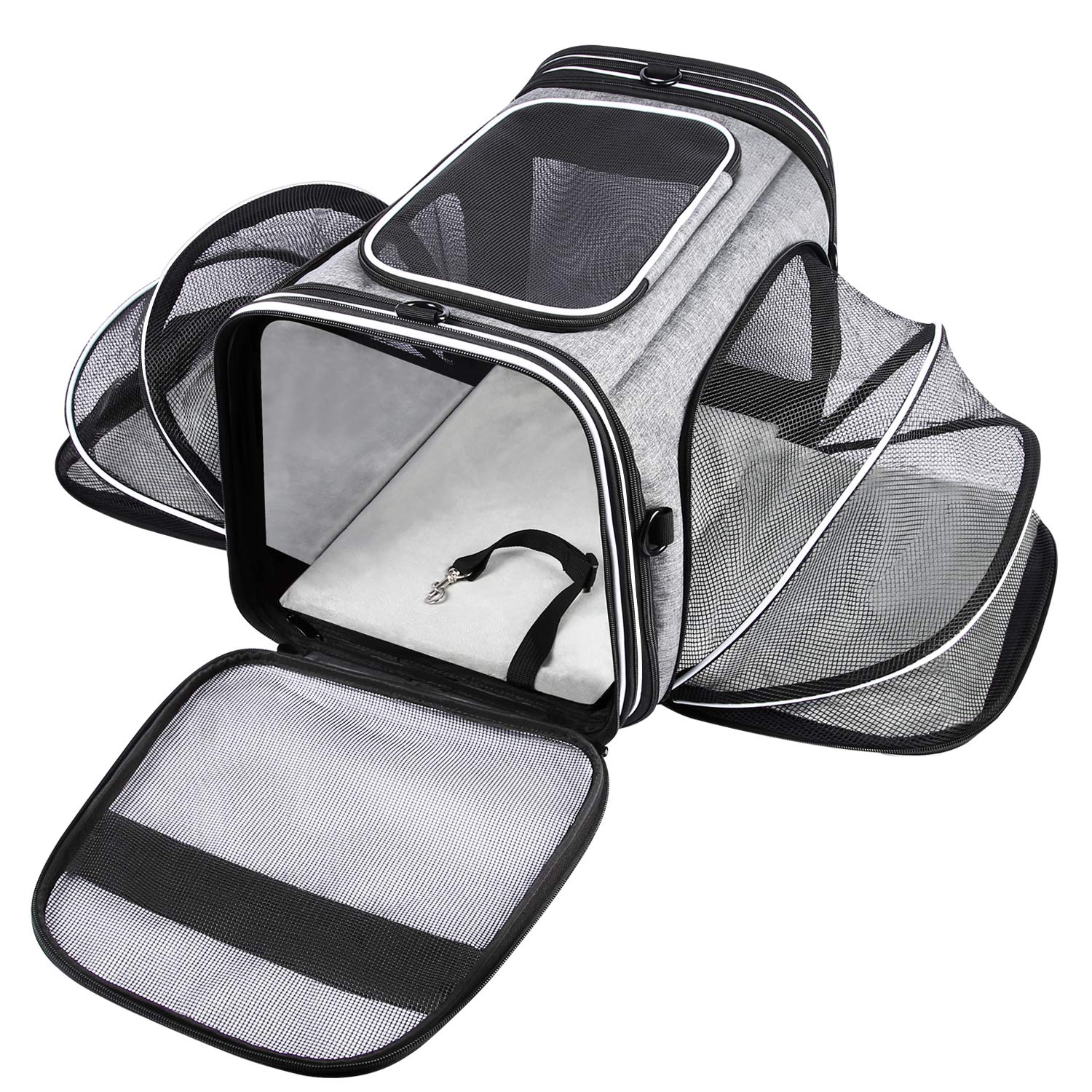 MASKEYON top-loading pet carrier offers quick access for cats and small dogs.
