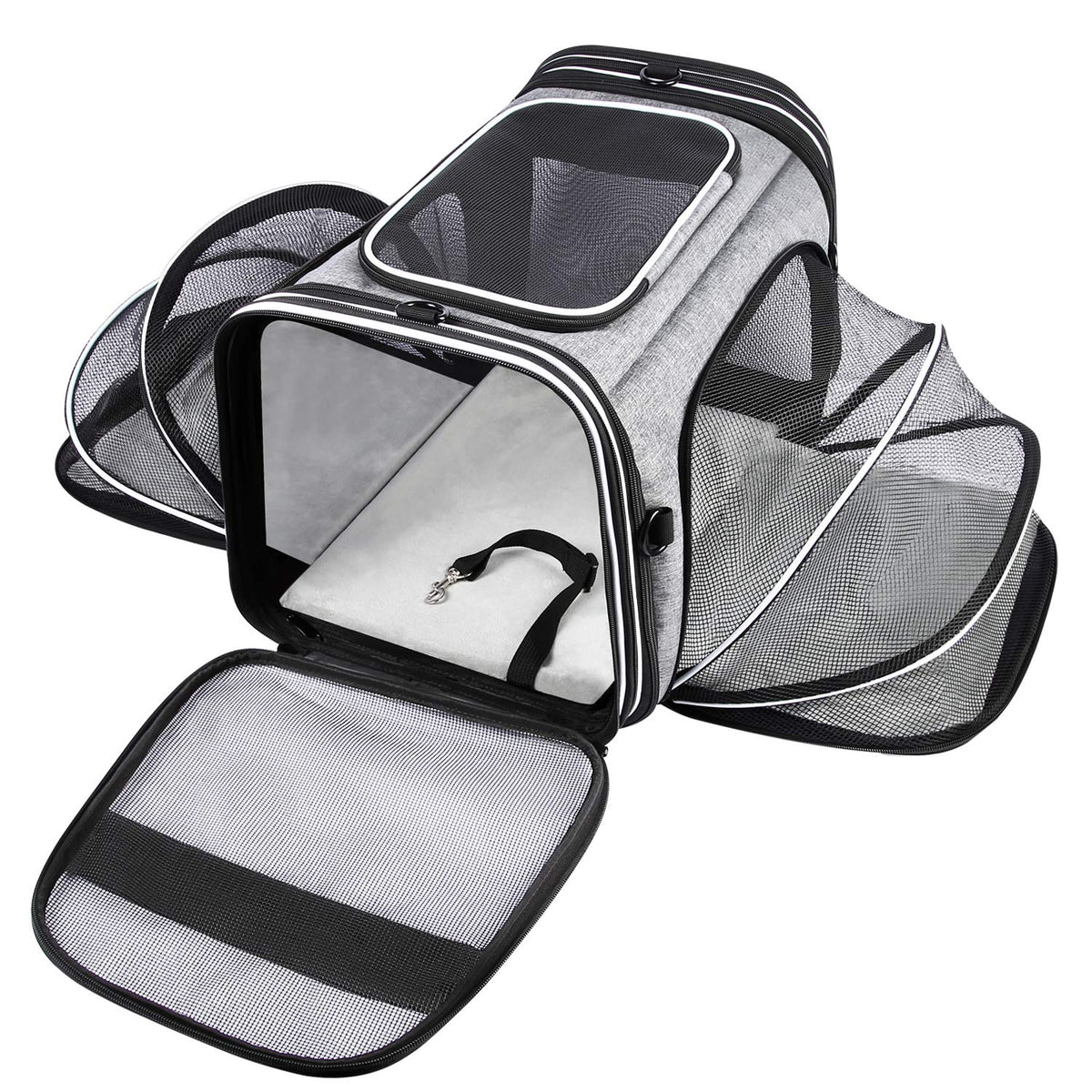 MASKEYON top-loading pet carrier offers quick access for cats and small dogs.