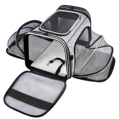 MASKEYON top-loading pet carrier offers quick access for cats and small dogs.