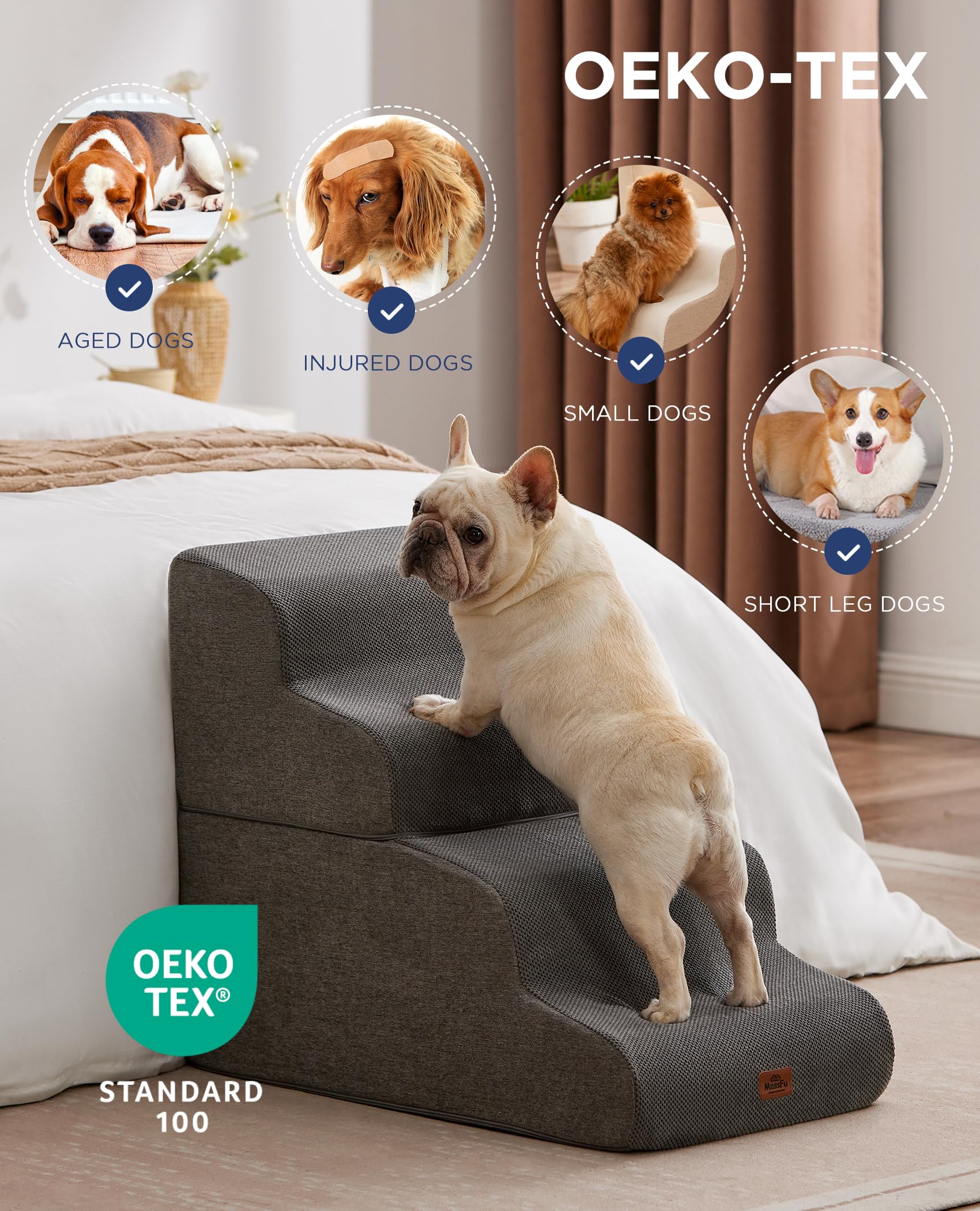 MASSFU 5-step dog stairs set up next to sofa