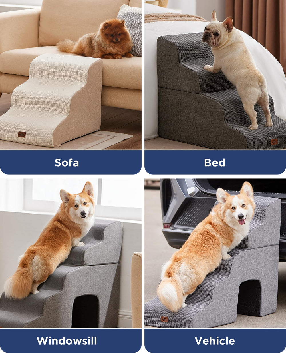 MASSFU dog stairs with non-slip base on floor
