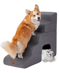 MASSFU gray curved dog stairs beside a high bed for stable access