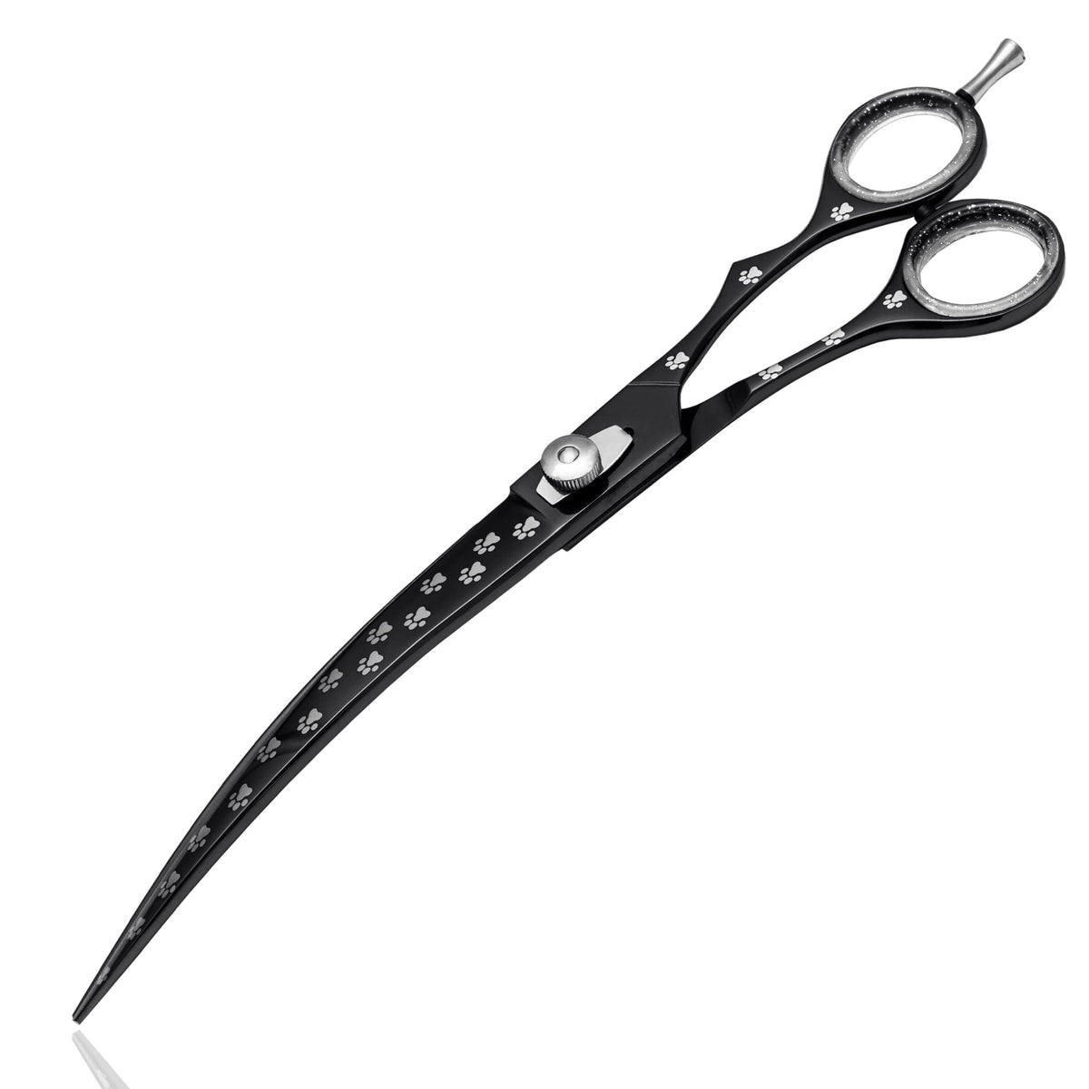 Massive Bee Store pet grooming scissor curved blade closeup for precise cuts.