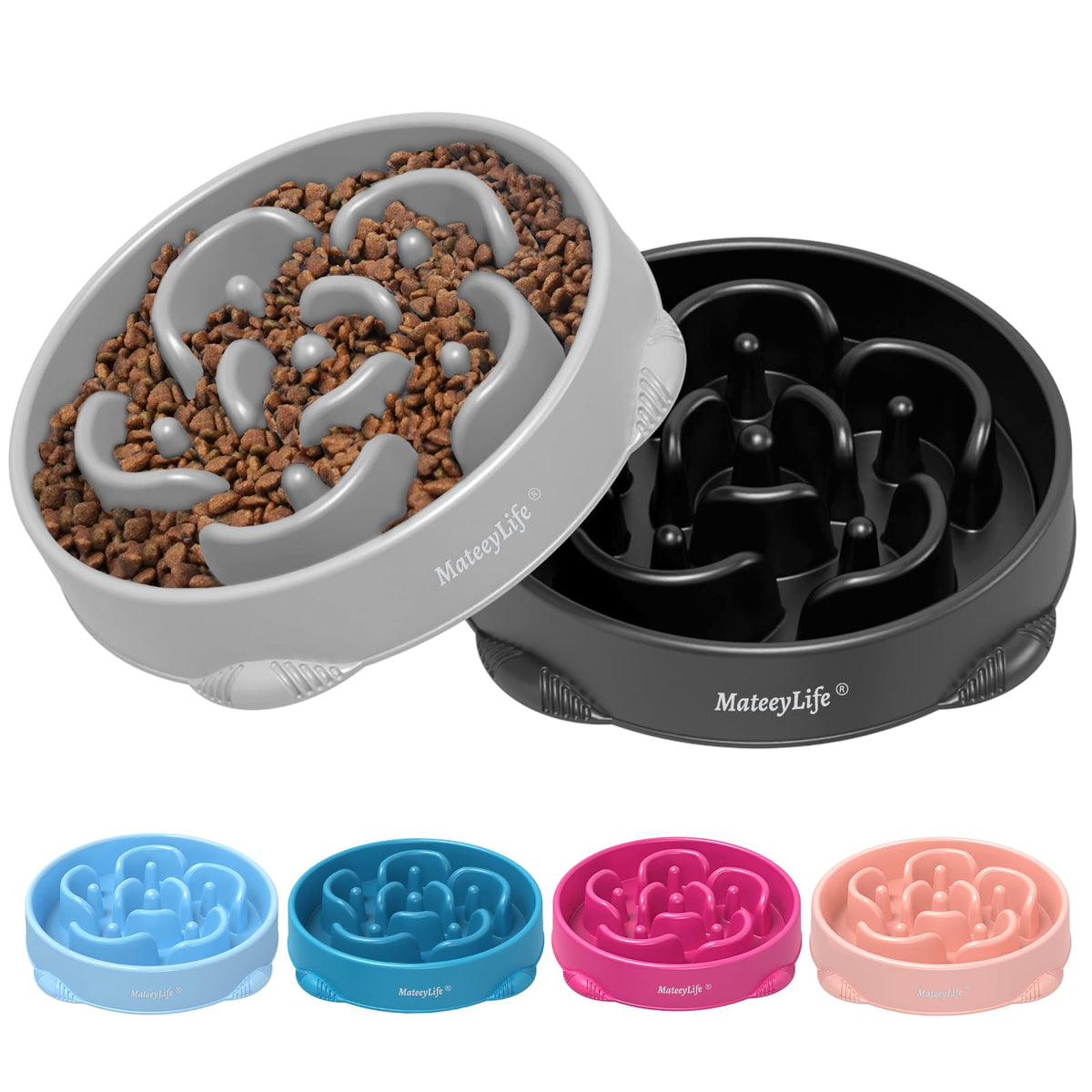 MateeyLife large slow feeder bowls two-piece set slows eating for large breeds