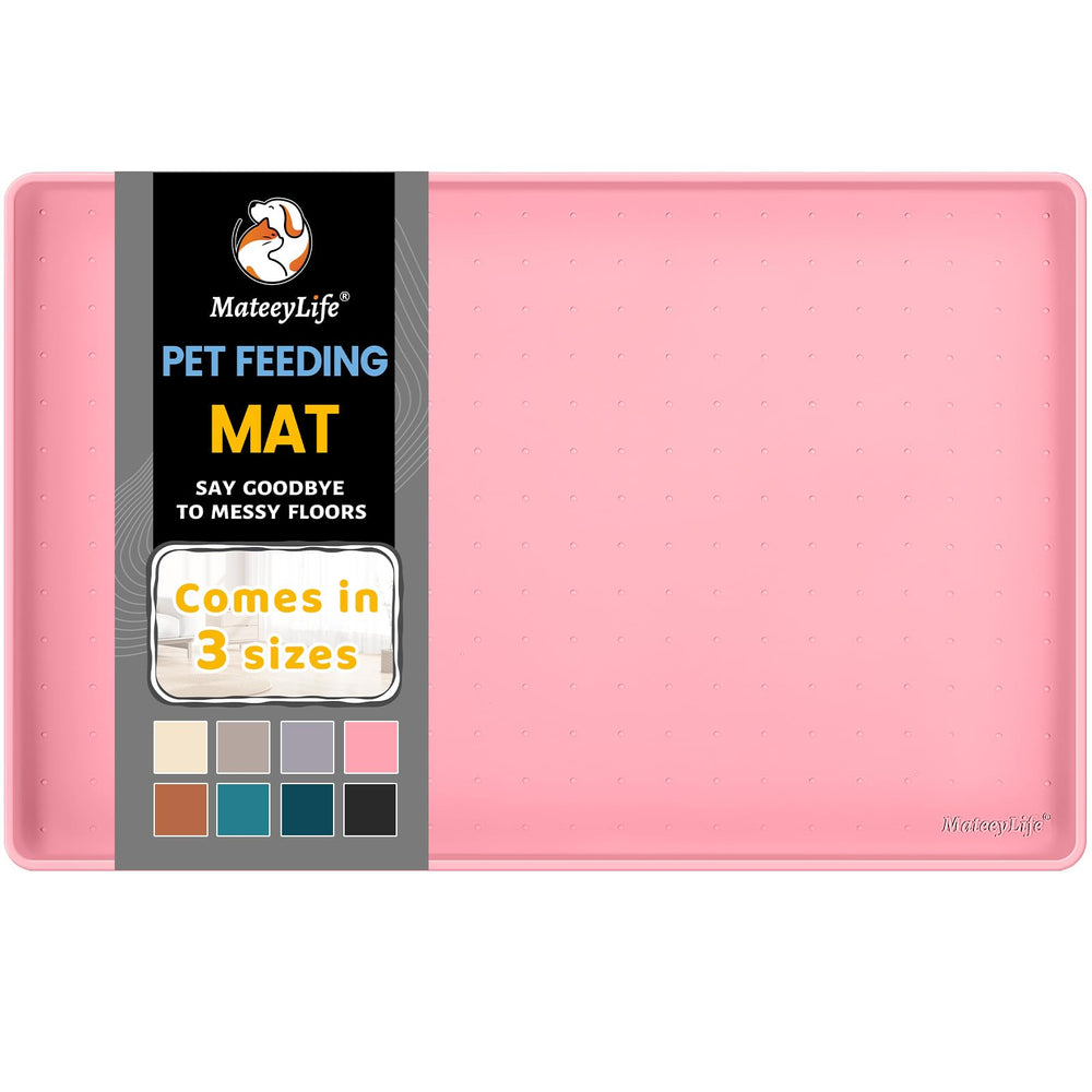 MateeyLife silicone cat dog food mat 24x16 raised edge contains spills during meals