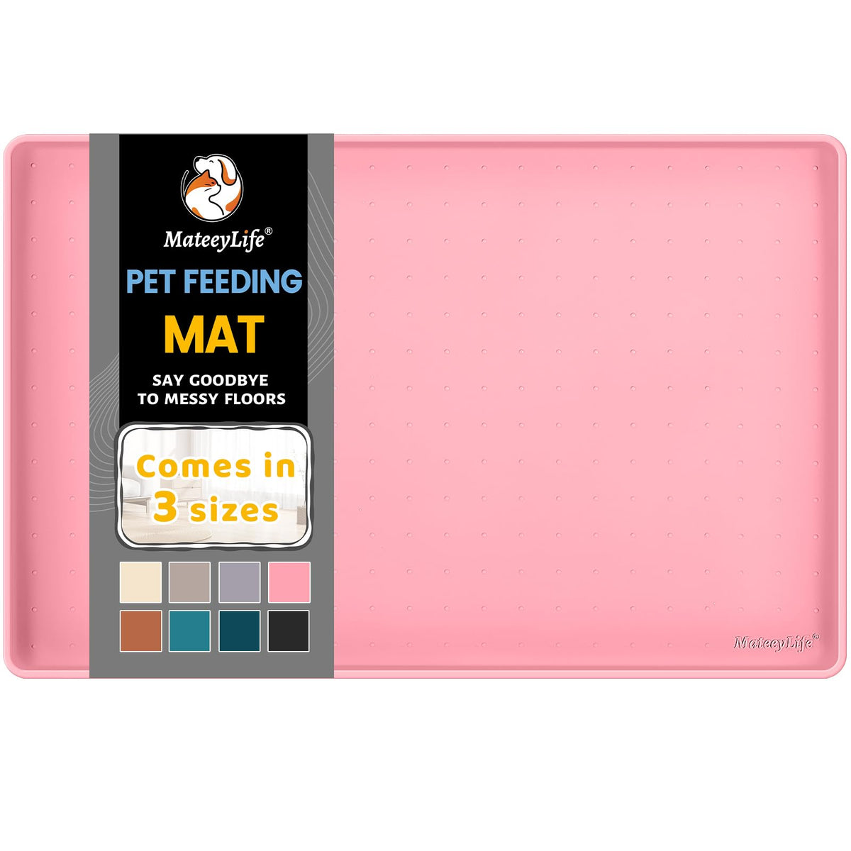 MateeyLife silicone cat dog food mat 24x16 raised edge contains spills during meals