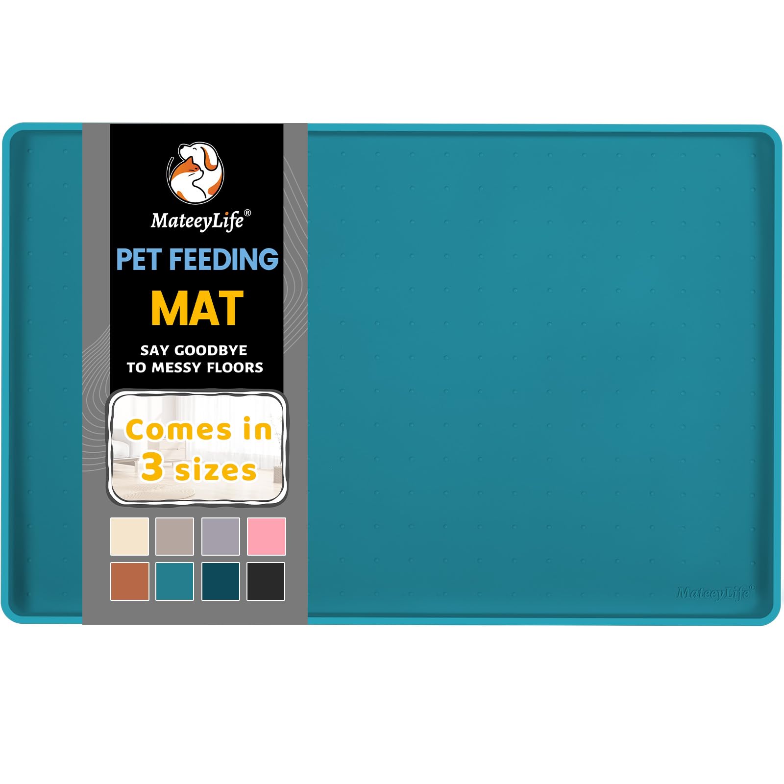 MateeyLife silicone cat dog food mat floor shows travel-friendly rolled design for mess-free meals.