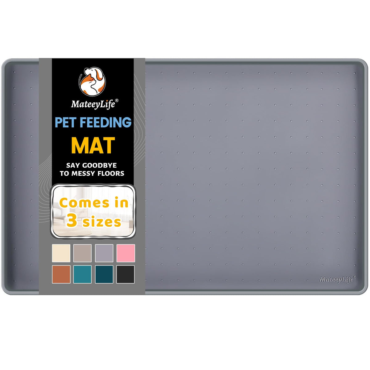 MateeyLife silicone cat and dog food mat with waterproof surface for spill containment.
