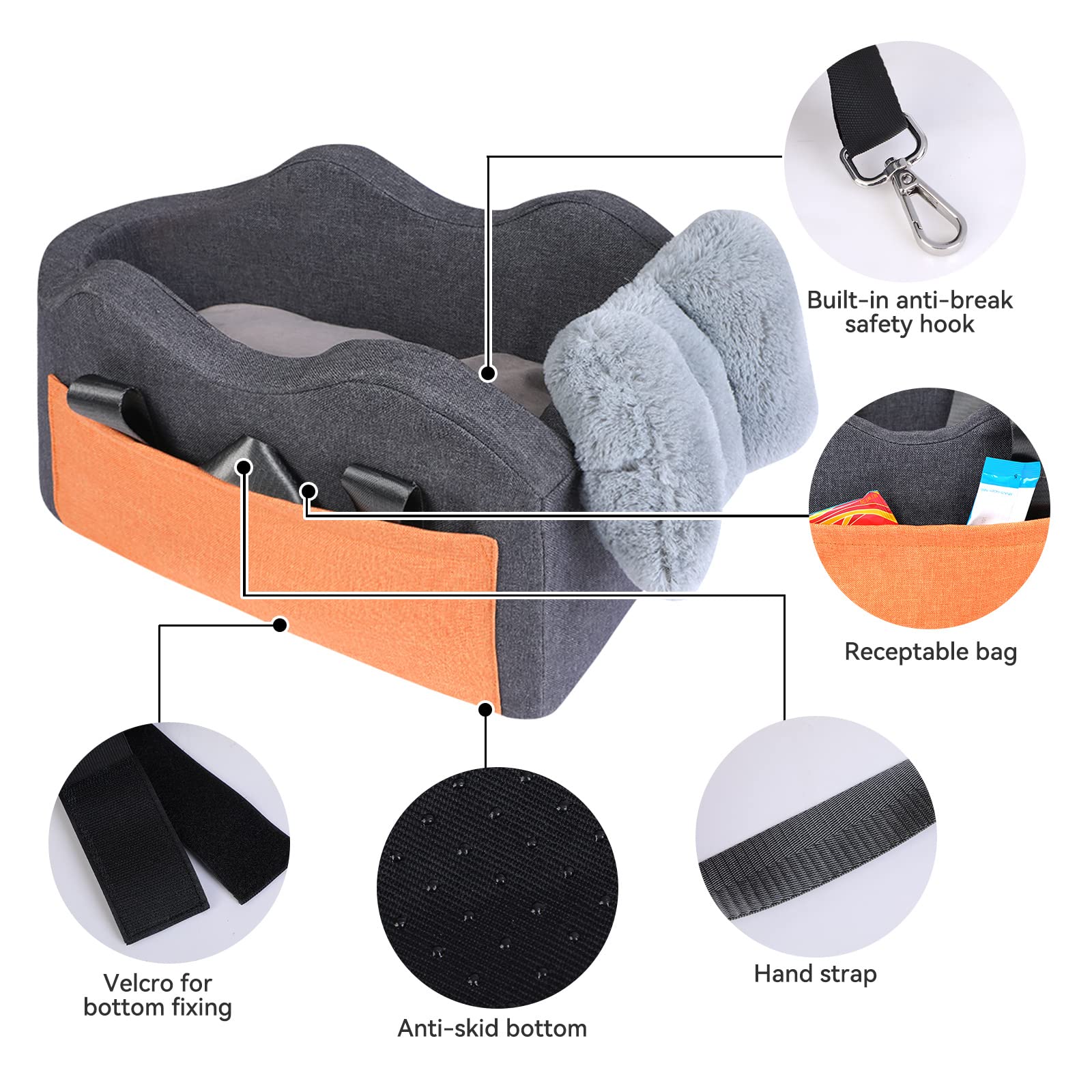 Matsofamic dog car seat side straps and pockets for storage.