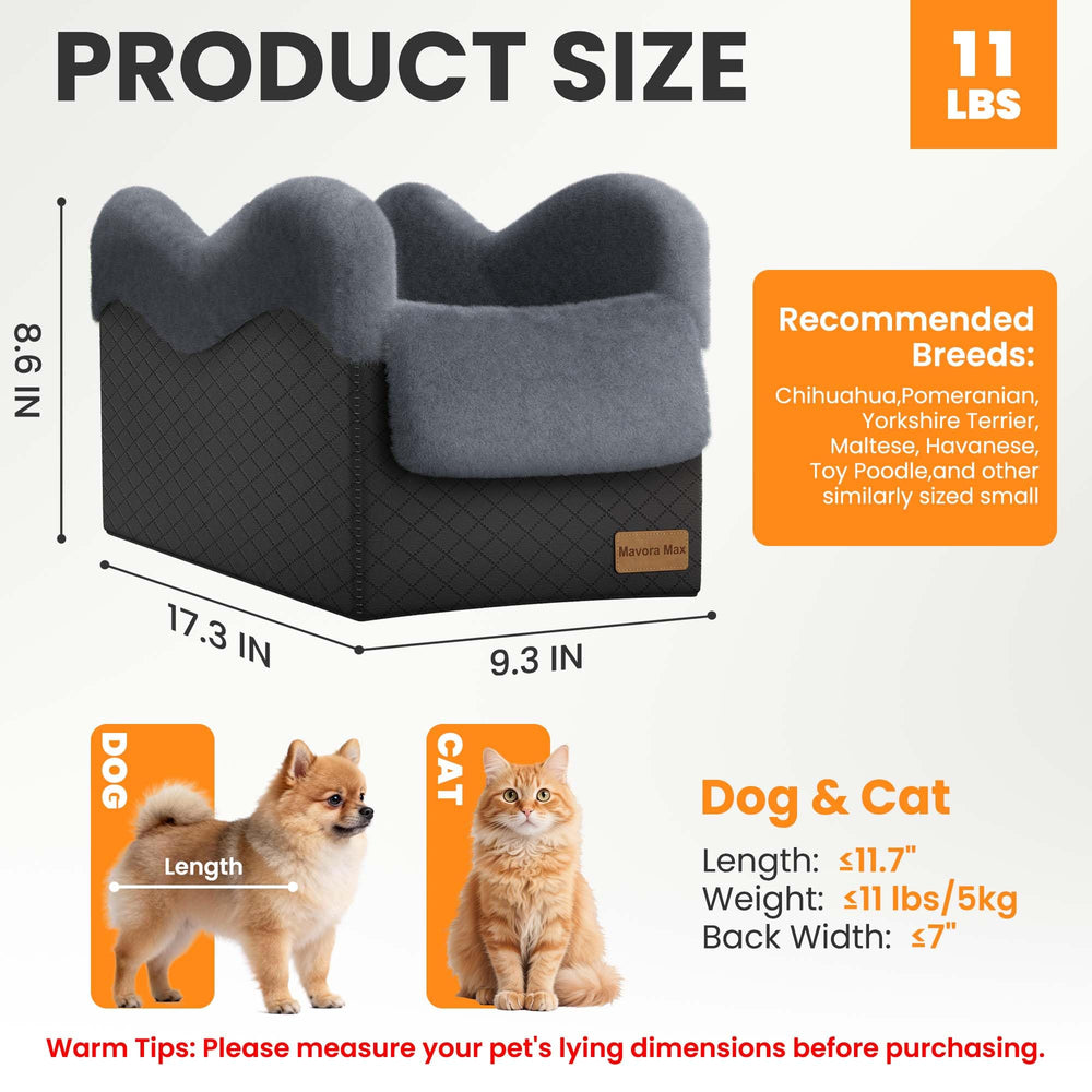 Mavora Max dog seat with center-console and safety tethers for quick-clip harness