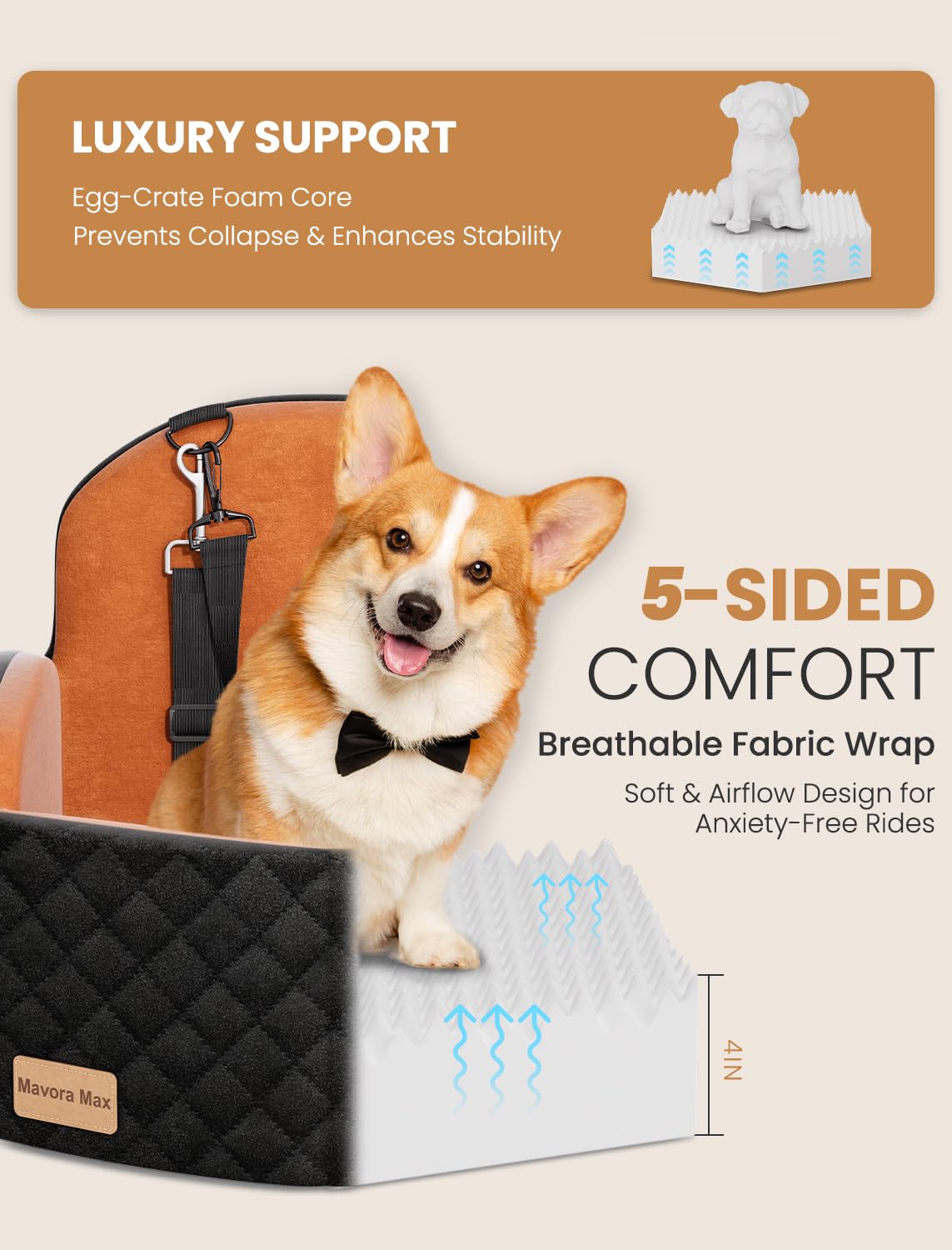 Mavora Max washable cover simplifies cleaning after muddy paws and spills.