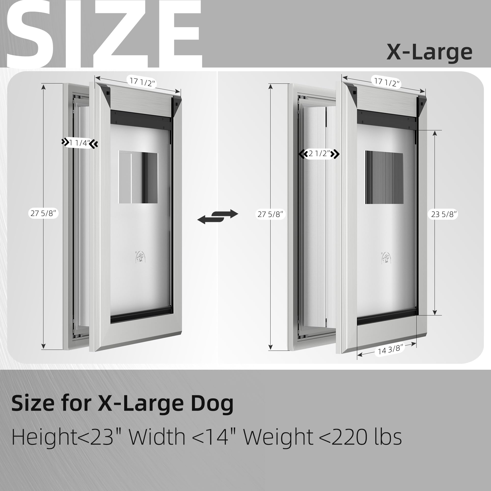 MAVRICFLEX aluminum alloy dog door side view highlights strength for large dogs.