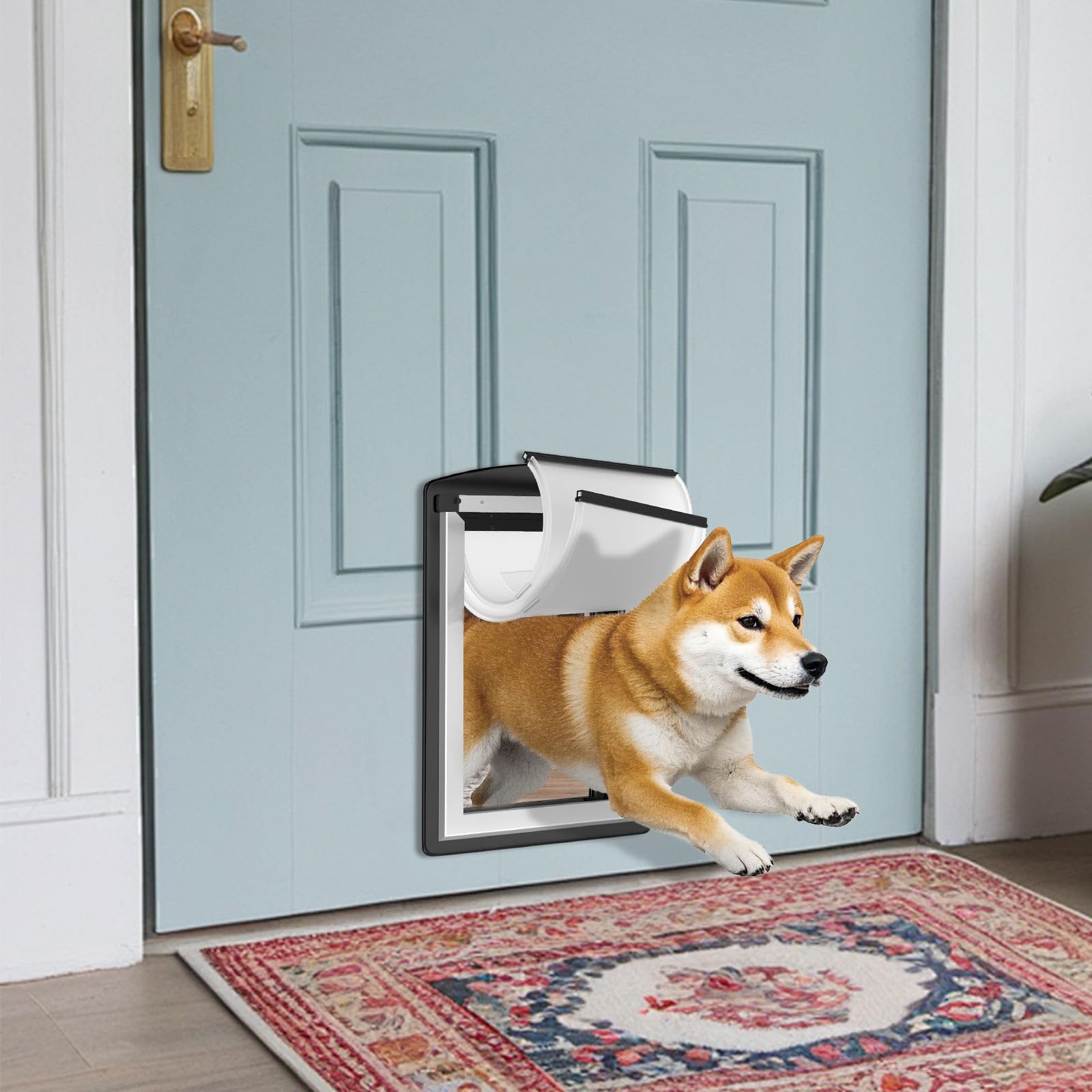 MAVRICFLEX dog door with double soft flaps demonstrates energy-efficient drafts reduction.