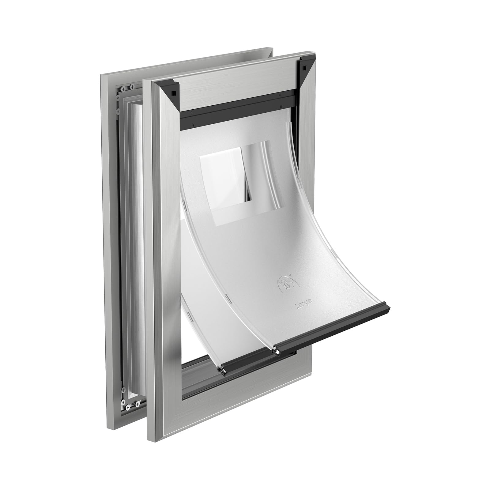 MAVRICFLEX heavy-duty dog door front view showing sturdy aluminum frame for large dogs up to 100 lbs