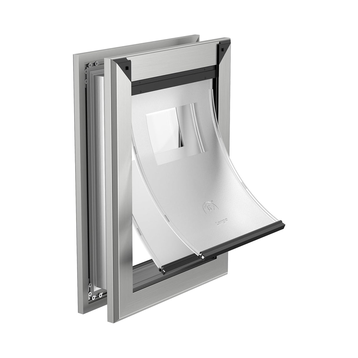MAVRICFLEX heavy-duty dog door front view showing sturdy aluminum frame for large dogs up to 100 lbs