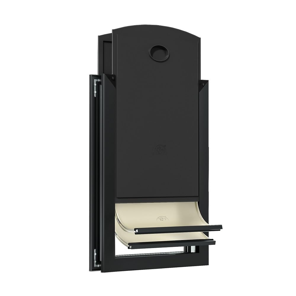 MAVRICPOWER aluminum dog door XL side view shows sturdy frame for large dogs.