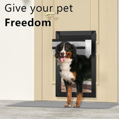 MAVRICPOWER dog door with adjustable tunnel fits multiple door thicknesses.