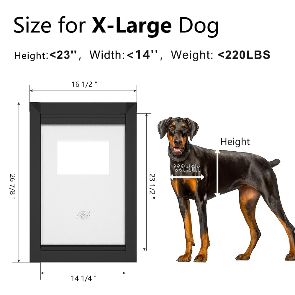MAVRICPOWER dog door XL with two sliding lock panels demonstrates secure weather seal.