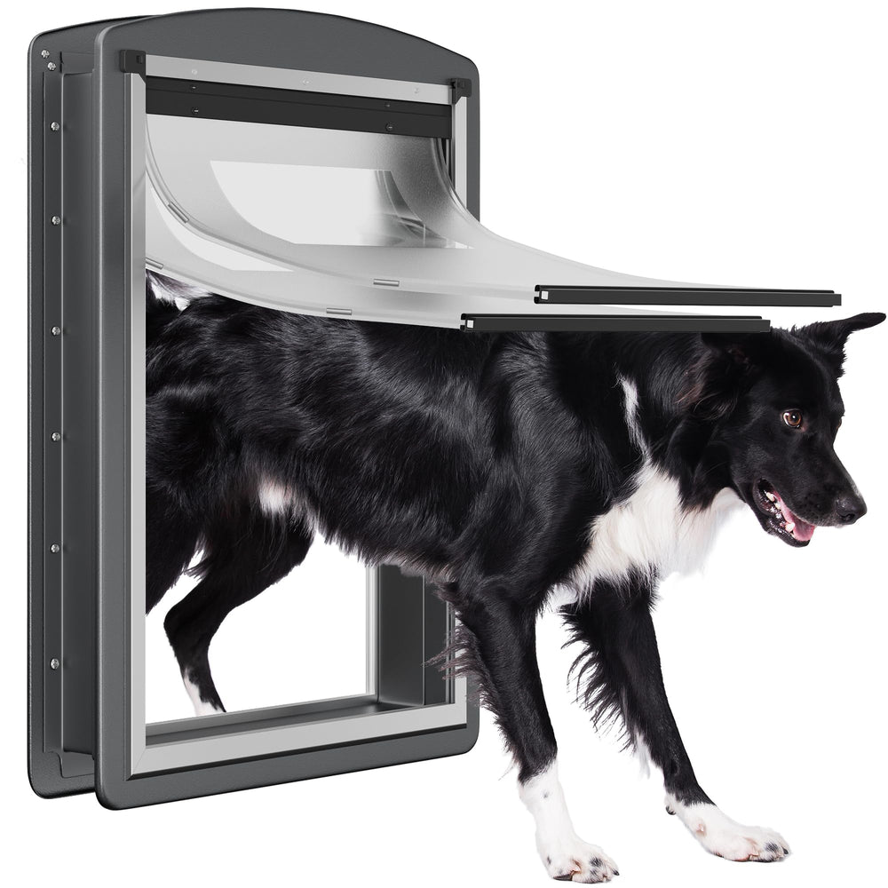 MAVRICPOWER steel XL dog door exterior view demonstrates durable, weatherproof exterior.