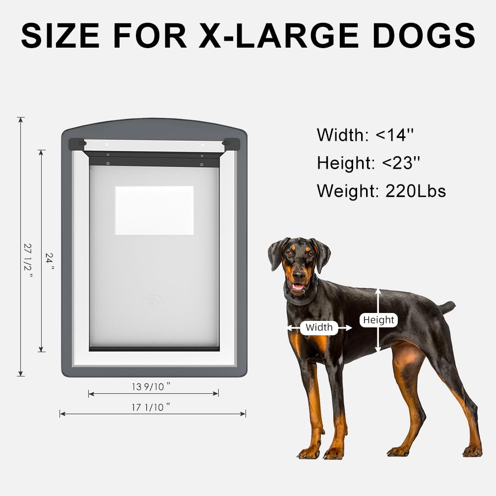 MAVRICPOWER steel XL dog door interior view highlights smooth operation and secure seal.
