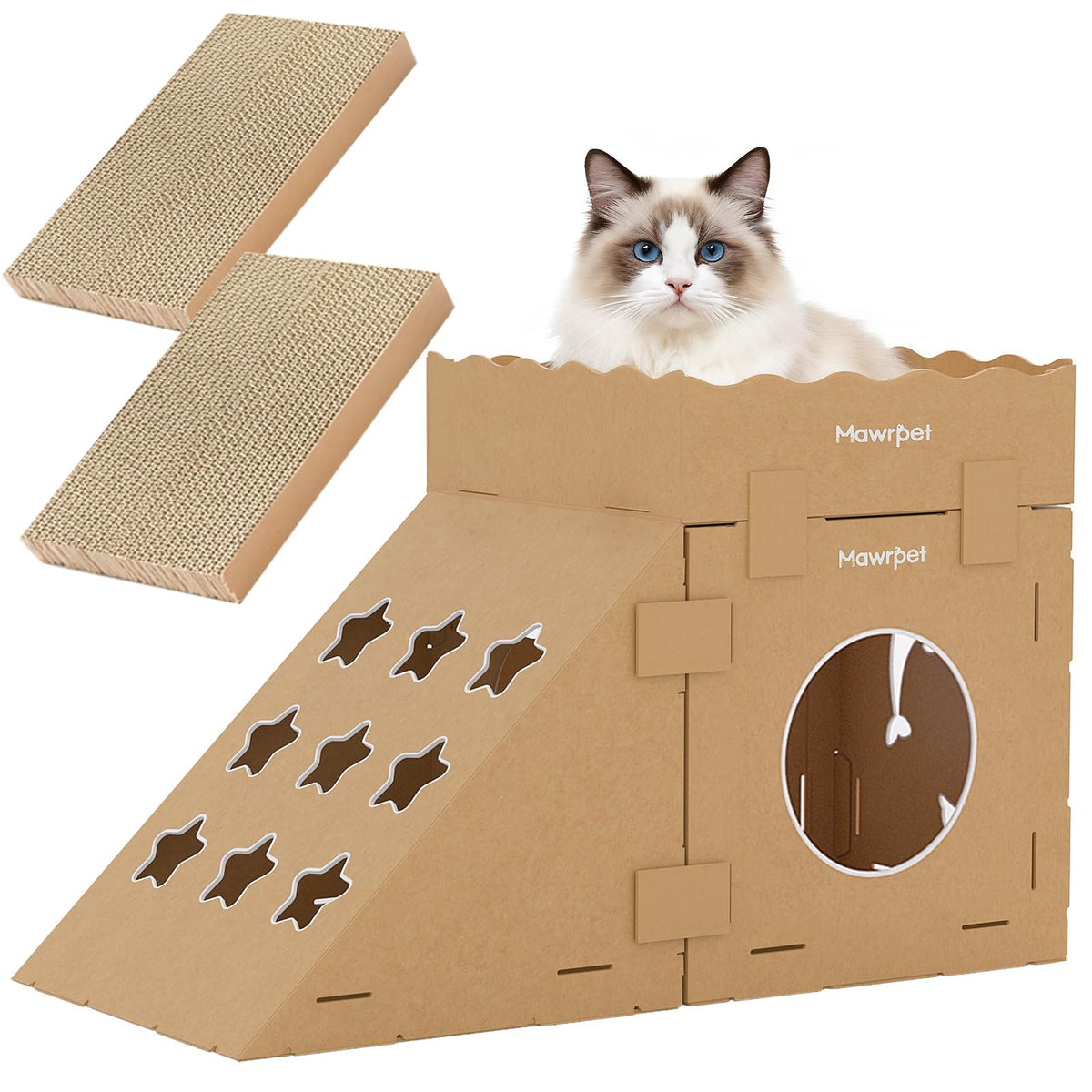 Mawrpet DIY cat house assembled into a multi-story play castle.