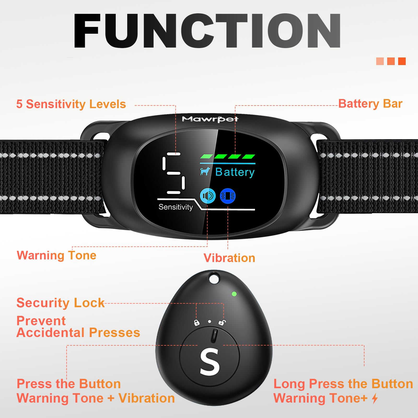 Mawrpet 2-in-1 training collar and bark collar with intuitive remote training.