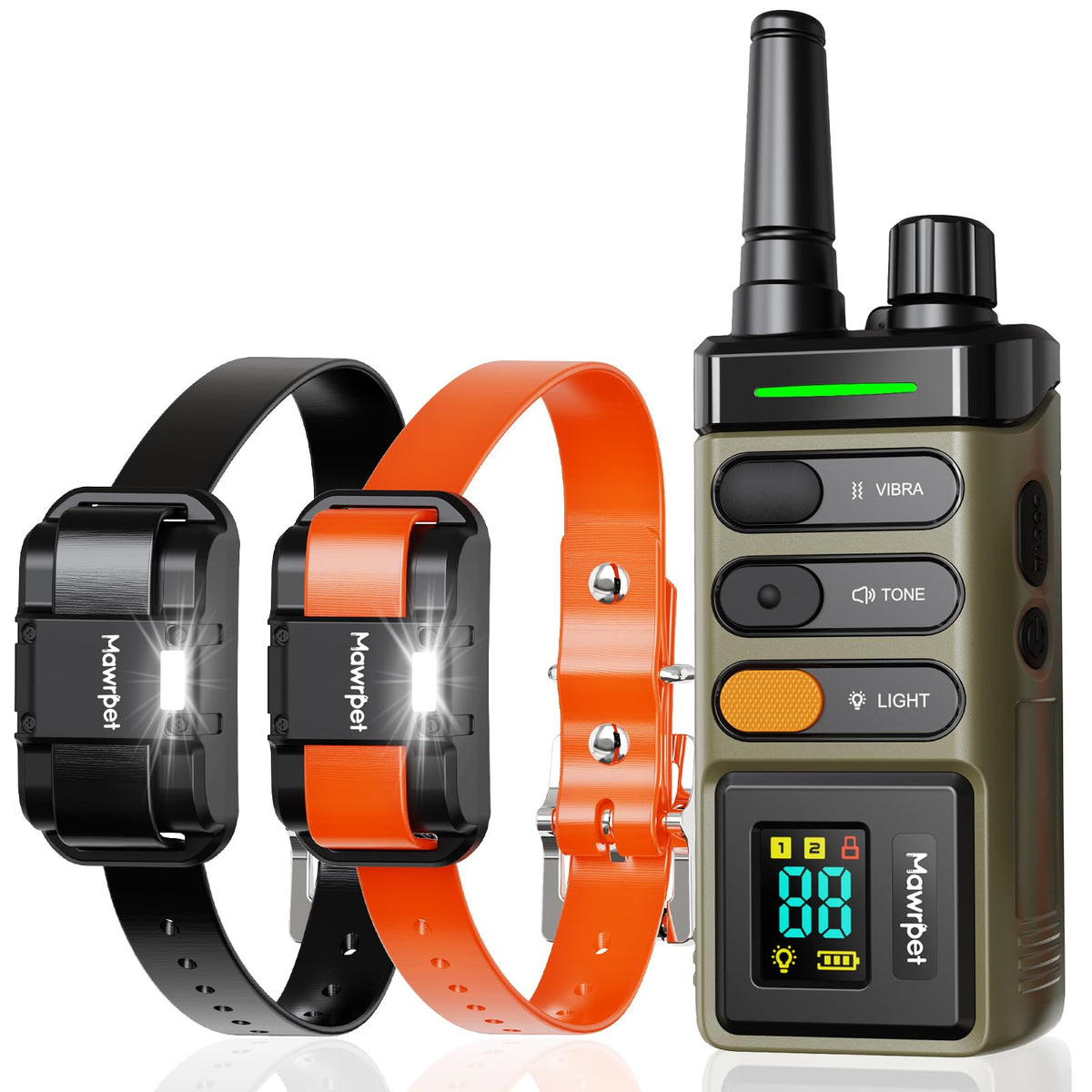 Mawrpet dog shock collar with dual-channel remote enables simultaneous two-dog training.