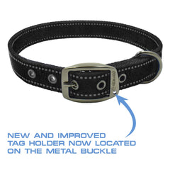 Max and Neo MAX reflective collar teal tag-tab detail for easy ID