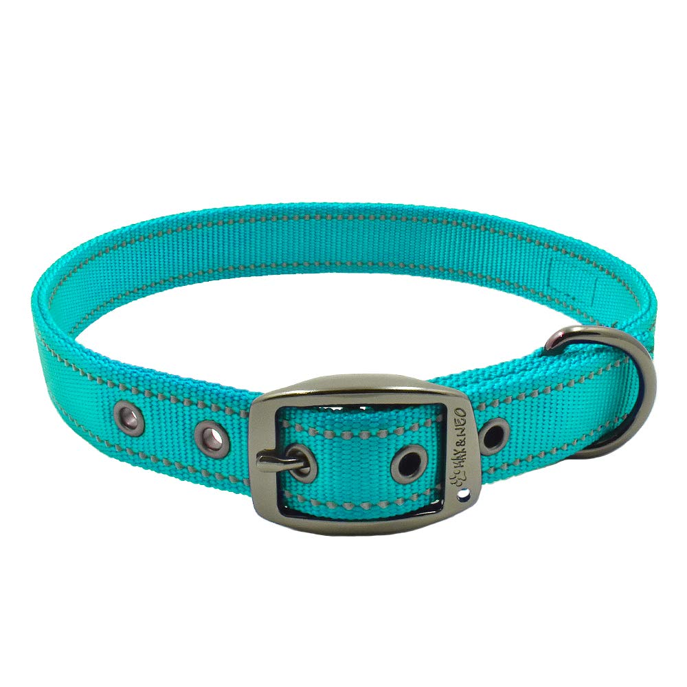 Max and Neo MAX reflective collar teal front view shows night visibility