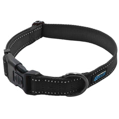 Max and Neo NEO nylon buckle reflective dog collar closeup shows durable nylon and reflective safety
