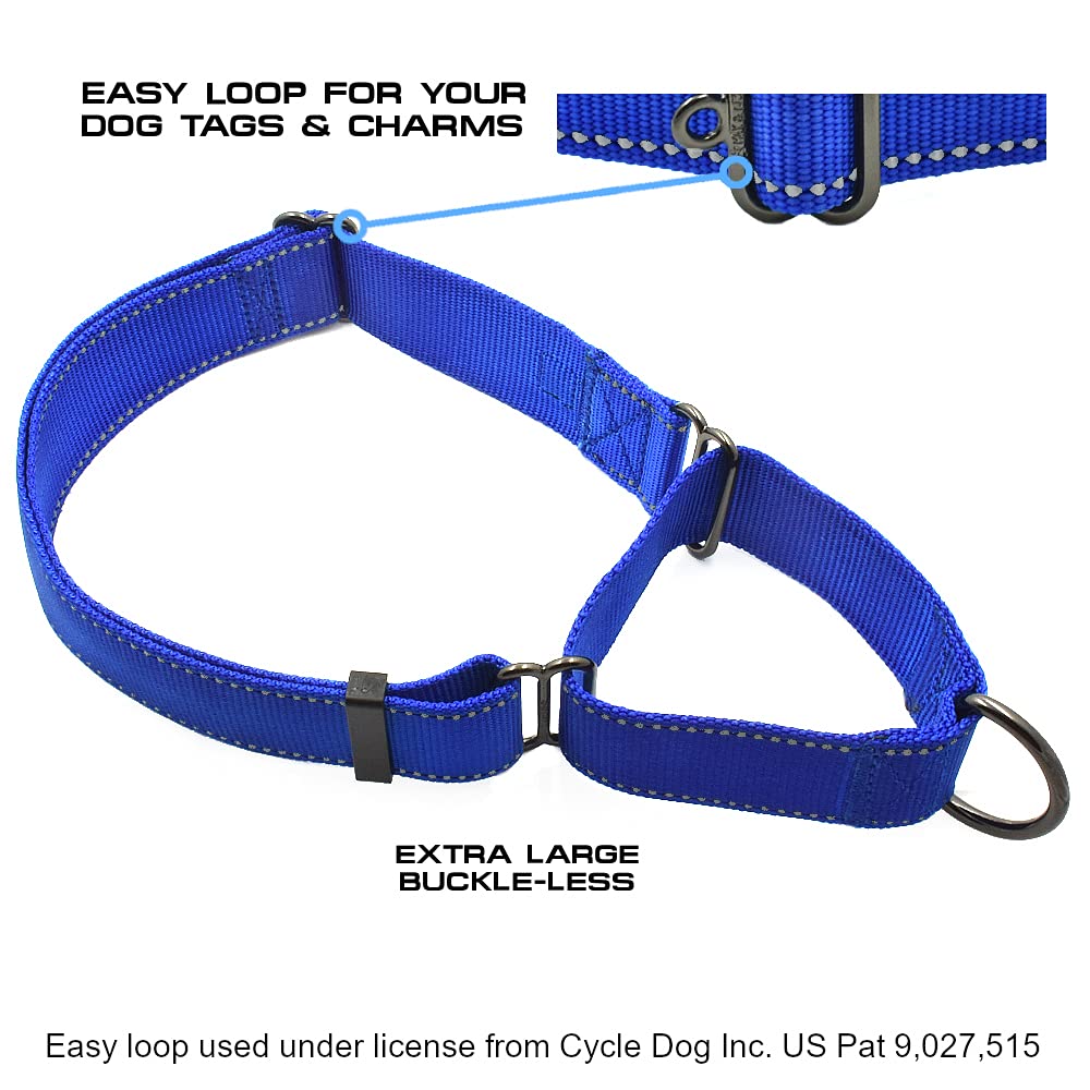 Max and Neo martingale collar purple closeup nylon texture improving control and comfort during training.