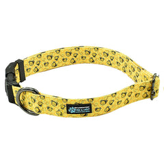 Max and Neo bees pattern dog collar on neck offers durable everyday wear.