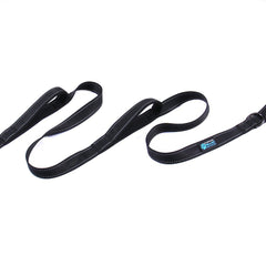 Max and Neo reflective stitching orange leash highlights nighttime visibility for safer walks.