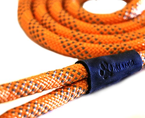 Max and Neo leash features embossed leather wrap and stitched seams