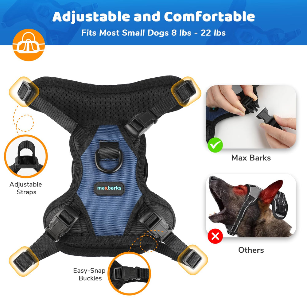 Max Barks bark control vest in XS size on a small dog for daily comfort.