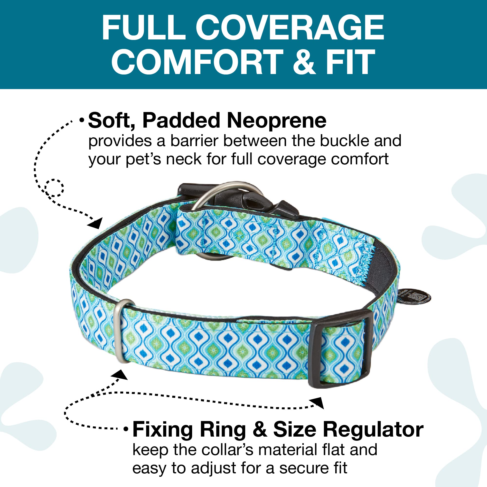 Smart ID Collar closeup shows soft neoprene padding preventing neck irritation