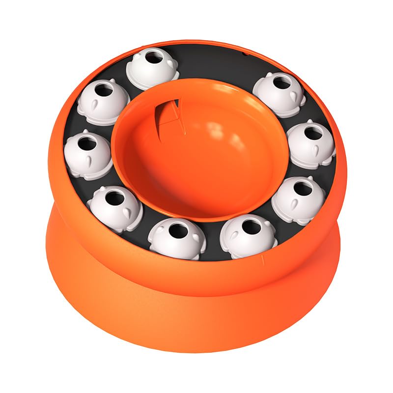 MaxcGear interactive cat puzzle feeder bowl in orange promotes slow feeding and mental engagement during meals.