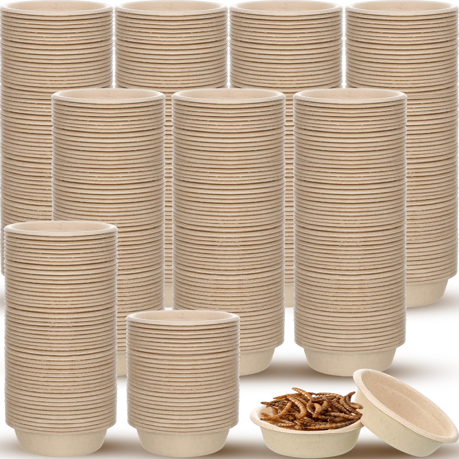 Maxcheck gecko feeding cups 500-pack in natural pulp color for easy reptile feeding.