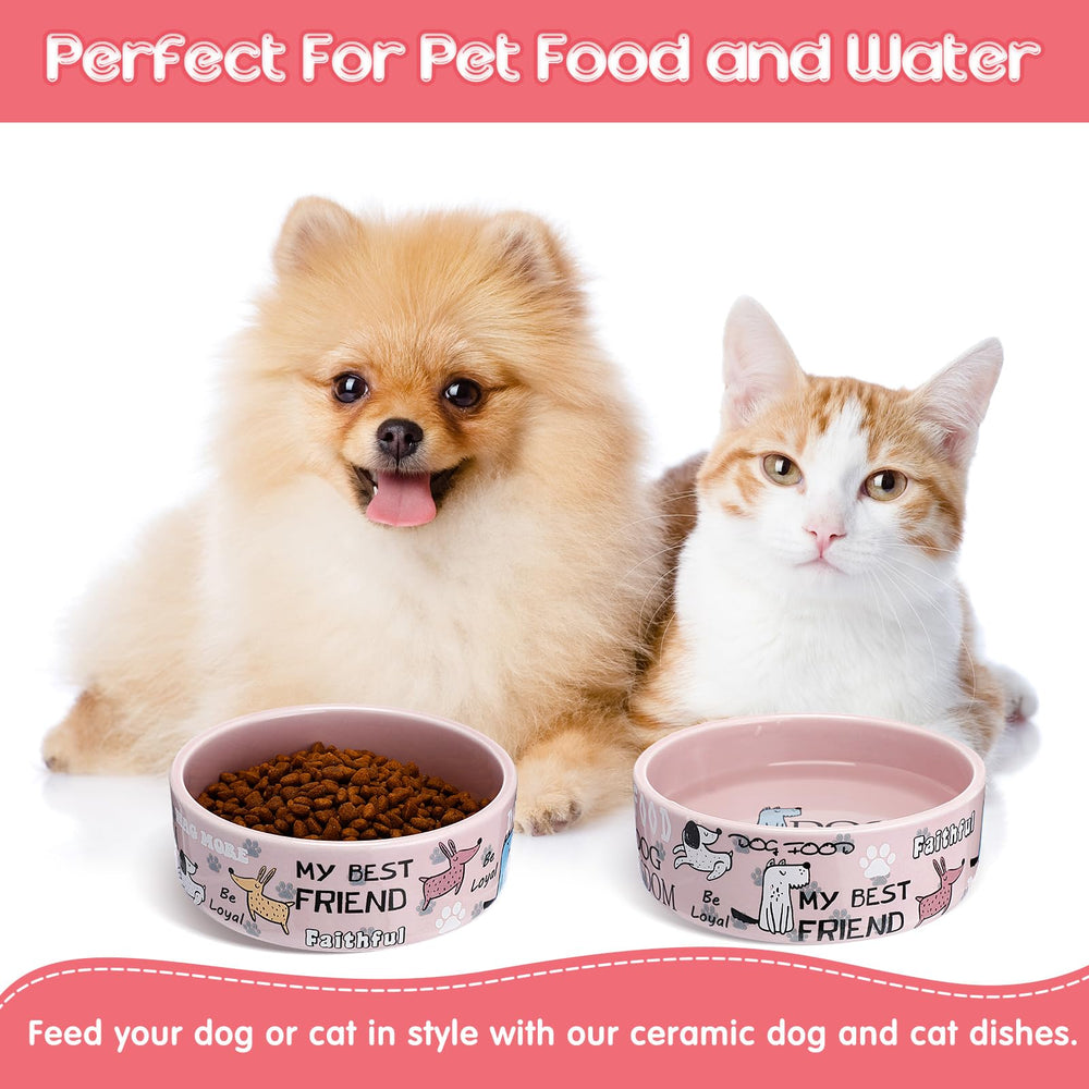 Maxcheck pink bowls emphasize non-toxic ceramic quality and safe use for small pets.