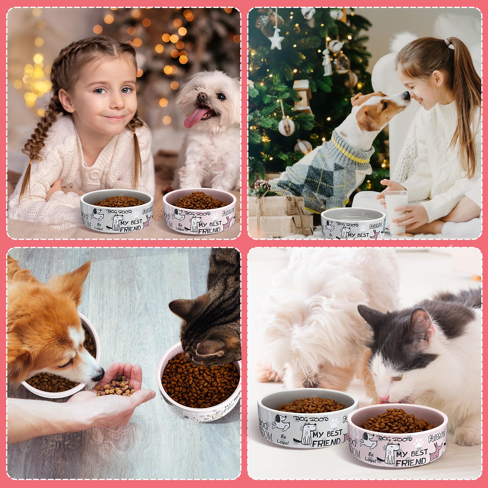Maxcheck pink gray bowls add charm to any feeding space