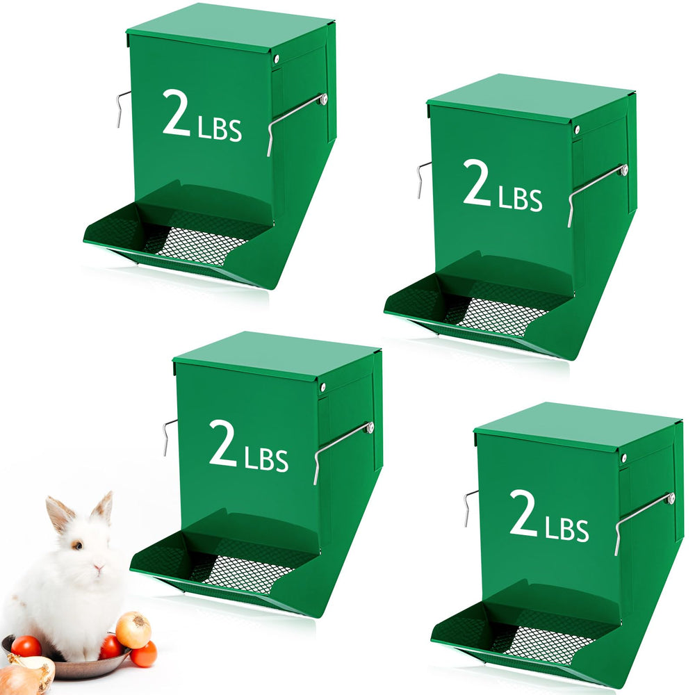 Maxcheck rabbit feeder with lid keeps feed clean and dry inside the cage.