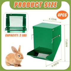 Maxcheck rabbit-feeder-outdoor-hook-green shown hanging outside the cage.