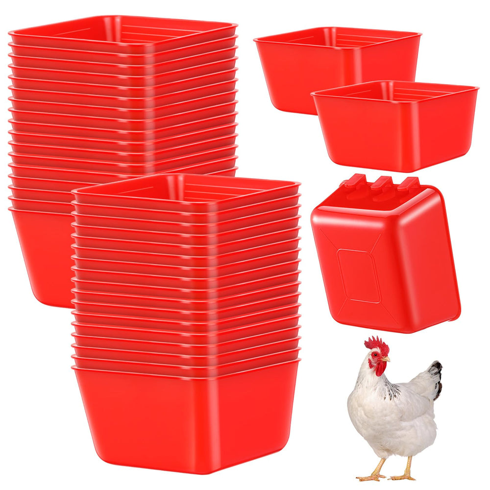 Maxdot 20-pcs cage cups red hanging setup for easy feeding on a wire cage