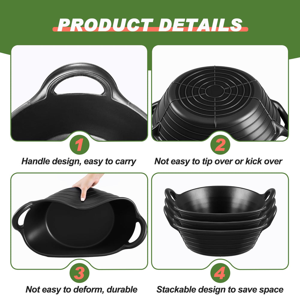 Maxdot rubber feed pan dimensions highlight bottom mouth diameter for spill prevention