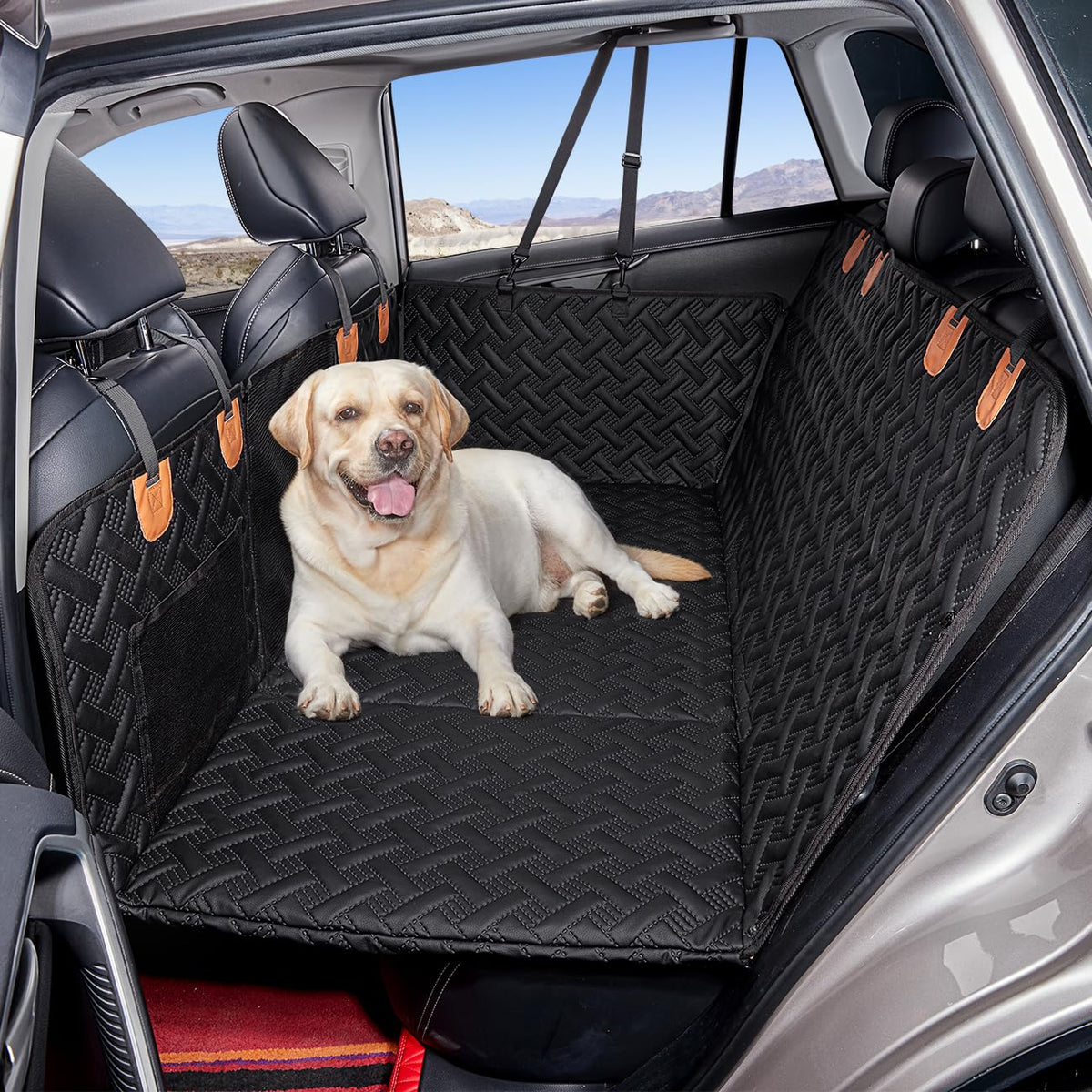 MAXFUT back seat extender bed creates a roomy dog-friendly space for car rides.
