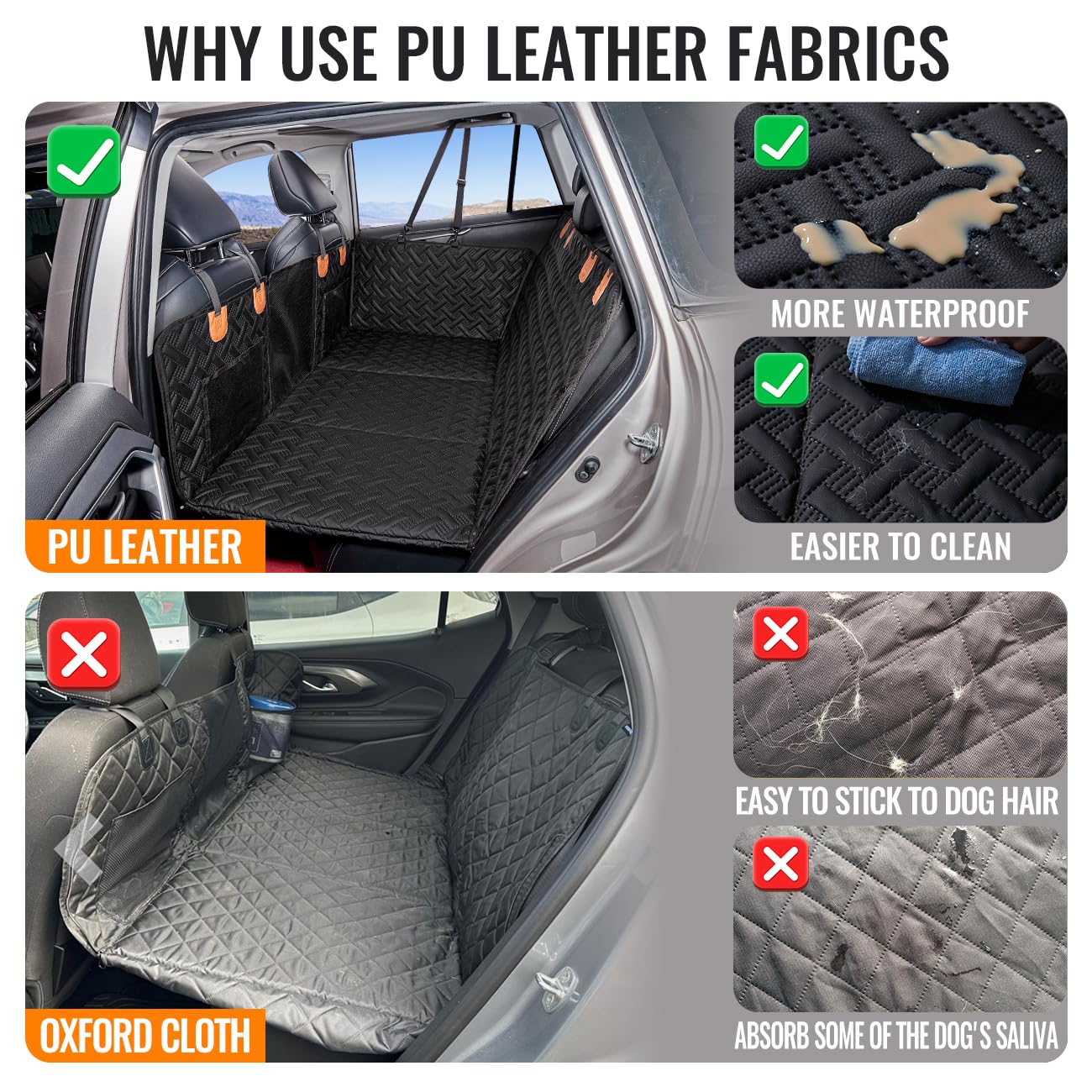 MAXFUT PU leather dog seat cover offers waterproof protection and easy cleaning.