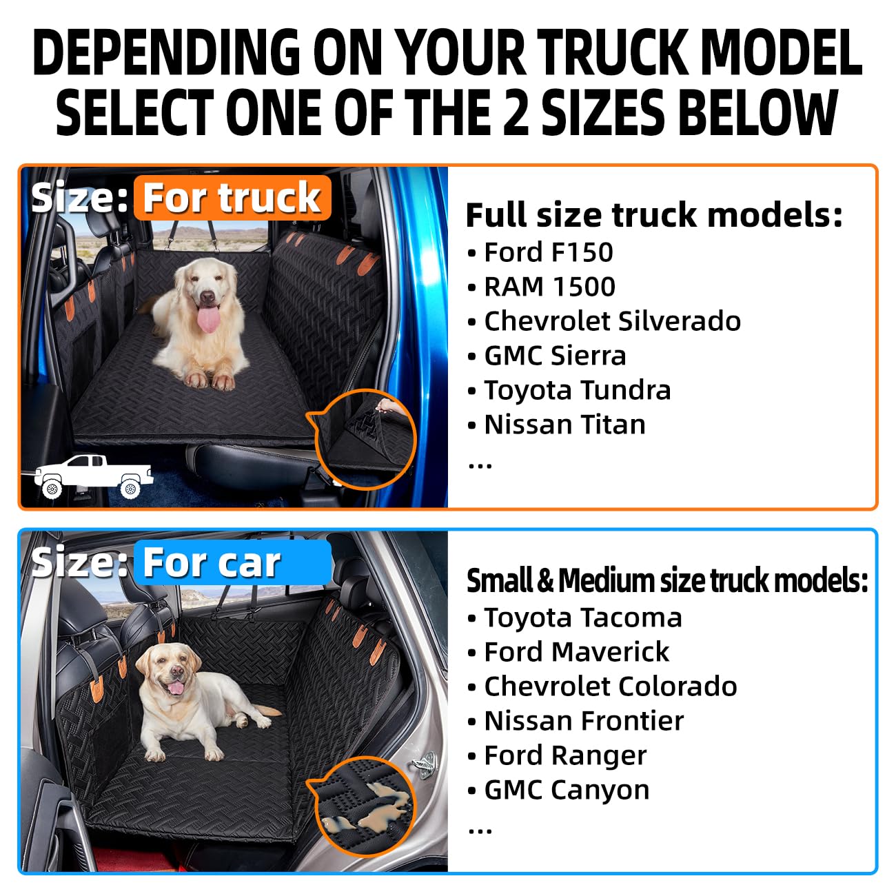 MAXFUT truck dog seat cover converts back seat to a comfy dog bed on the road