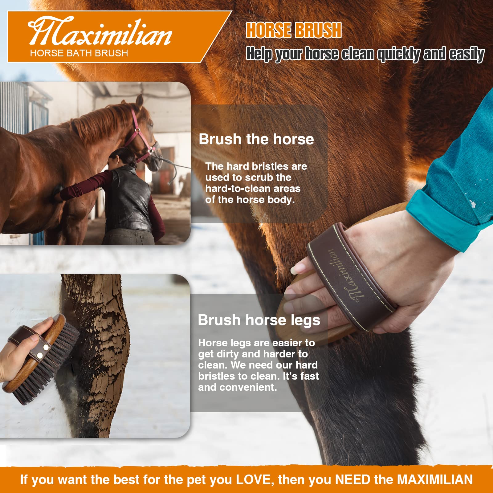 MAXIMILIAN natural materials moisturize the coat and reduce static during brushing.