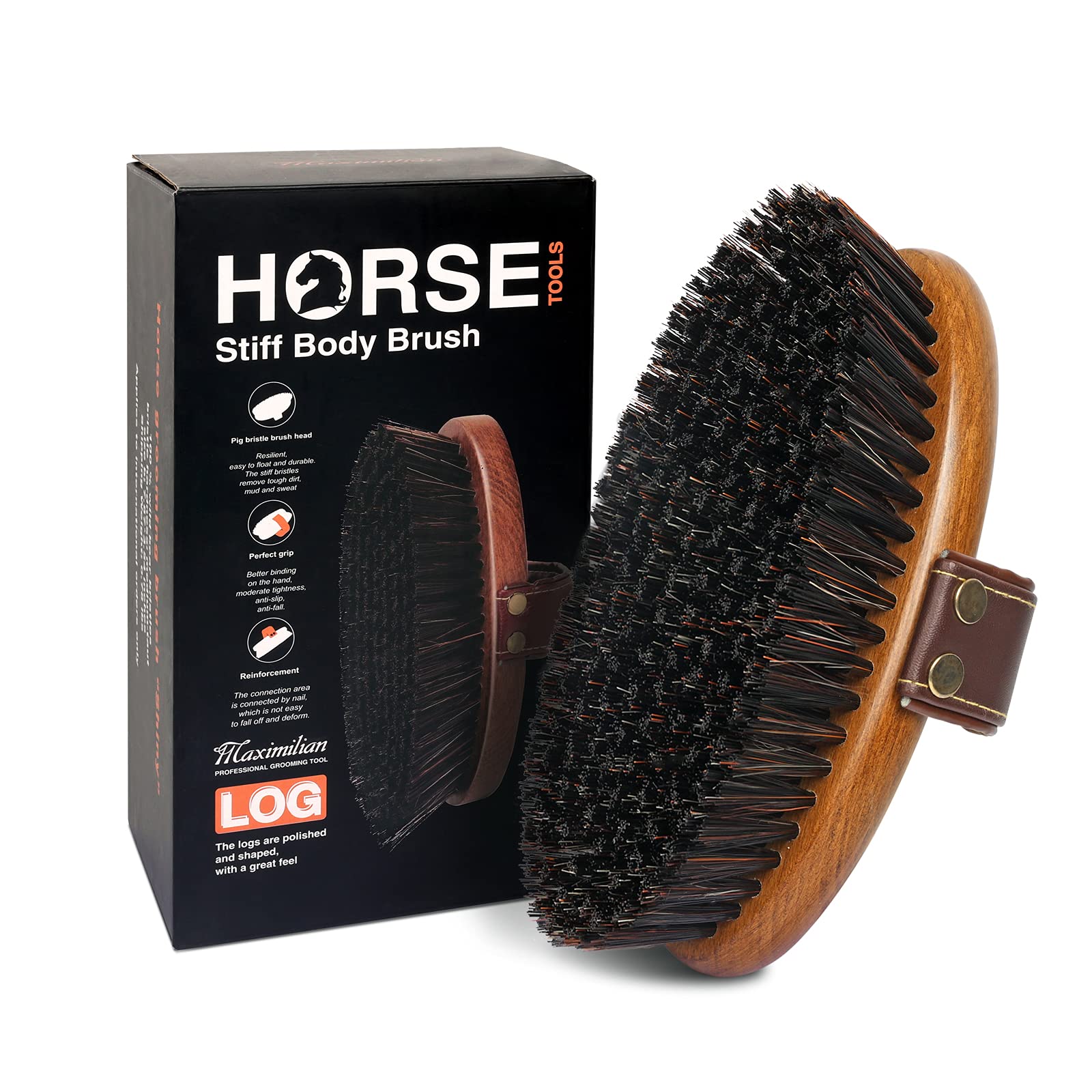 MAXIMILIAN world-class horse brush head removing mud for a clean coat.