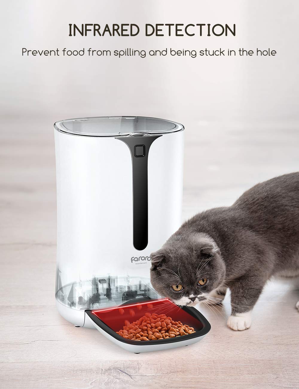 MAXKU Automatic Cat Feeder voice memo image illustrates personalized mealtime reminders for pets.